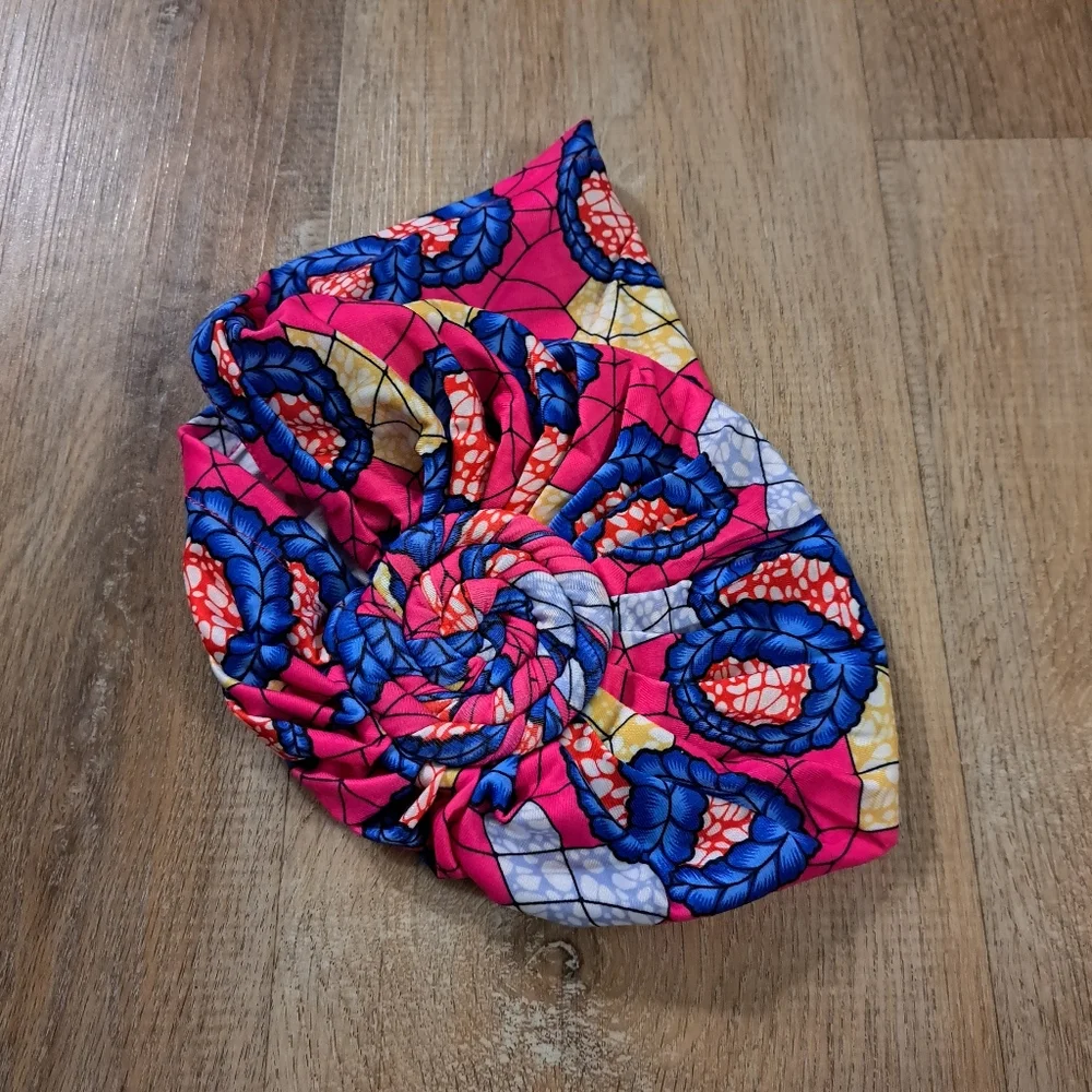 Vibrant Pre-tied Ankara Print Turban Headwrap Scarf Front Knot Bold Pattern NWOT
